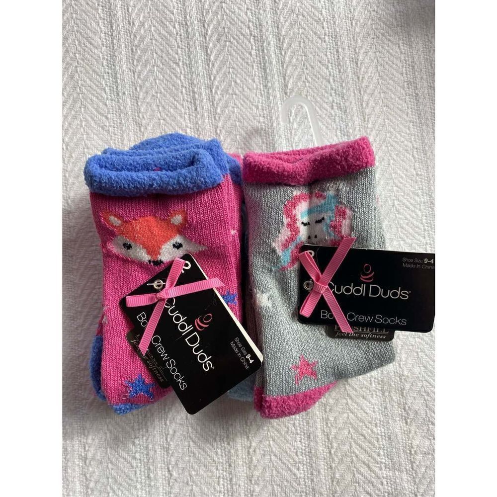 Cuddl Duds Girls Shoe Size 9-4 Boot Crew Socks - 2 - 2 Packs